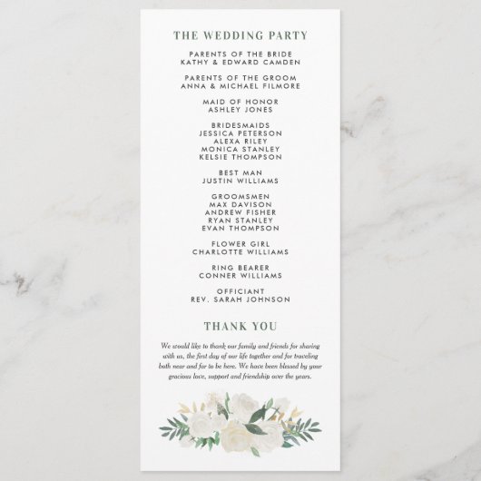 Elegant Blush Gold Floral Greenery Wedding Programmakaart (Achterkant)