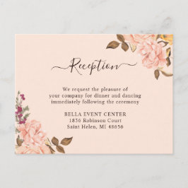 Elegant Blush Gold Floral Reception Enclosure Card Uitnodiging Briefkaart