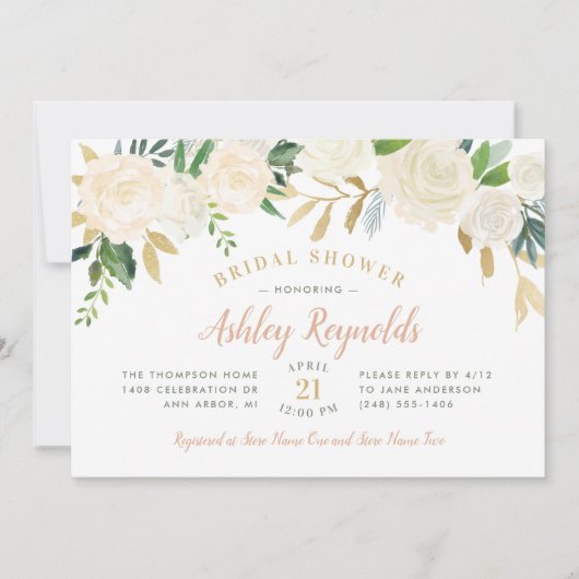 Elegant Blush Gold Floral Wedding Vrijgezellenfees Kaart (Voorkant)