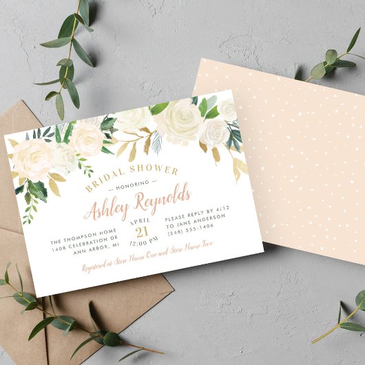Elegant Blush Gold Floral Wedding Vrijgezellenfees Kaart