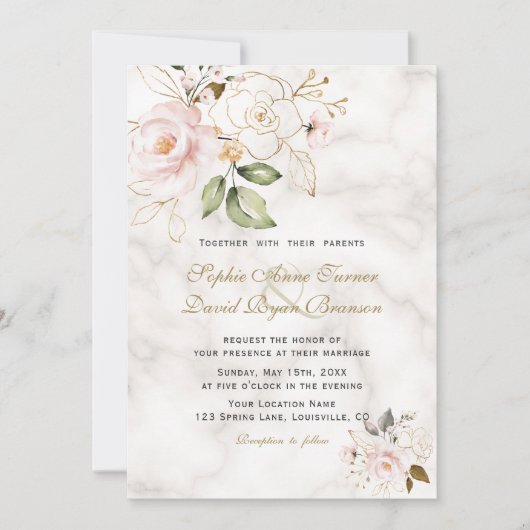 Elegant Blush Gold Flowers Monogram Weddenschap Kaart (Voorkant)