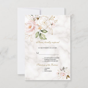 Elegant Blush Gold Flowers Monogram Weddenschap RSVP Kaartje