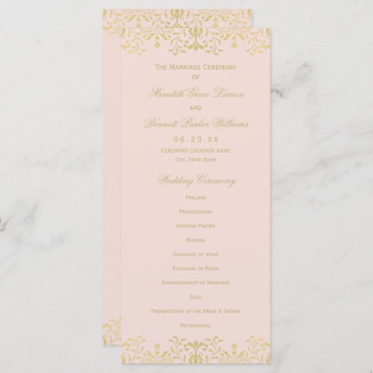 Elegant Blush Gold  Glamour Wedding Programmakaart (Voorkant / Achterkant)