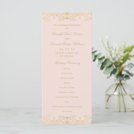 Elegant Blush Gold  Glamour Wedding Programmakaart (Staand voorkant)