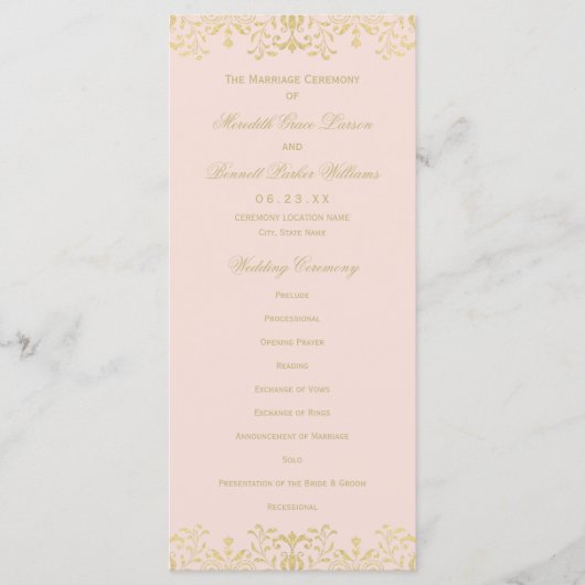 Elegant Blush Gold  Glamour Wedding Programmakaart (Voorkant)