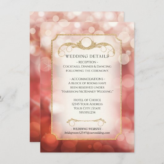 Elegant Blush Gold Glitter Bokeh Sparkle Wedding Kaart (Voorkant / Achterkant)