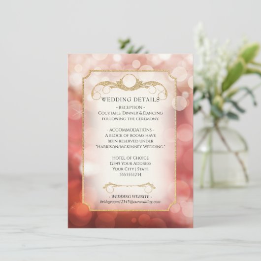 Elegant Blush Gold Glitter Bokeh Sparkle Wedding Kaart (Staand voorkant)