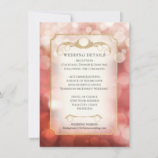 Elegant Blush Gold Glitter Bokeh Sparkle Wedding Kaart (Voorkant)