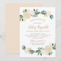 Elegant Blush Gold Green Floral Girl Baby shower