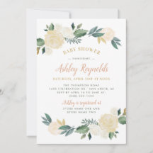 Elegant Blush Gold Green Floral Girl Baby shower