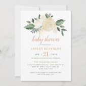 Elegant Blush Gold Green Floral Girl Baby shower Kaart (Voorkant)