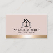 Elegant Blush & Gold House Logo Real Estate Agent Visitekaartje (Voorkant)