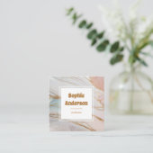 Elegant Blush & Gold Marble Square Business Card Vierkante Visitekaartje (Staand voorkant)