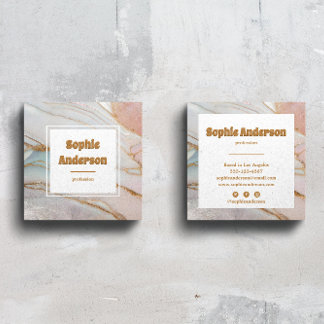 Elegant Blush & Gold Marble Square Business Card Vierkante Visitekaartje
