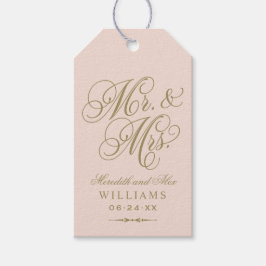 Elegant Blush Gold Mr en Mrs Script Monogram Cadeaulabel