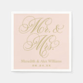 Elegant Blush Gold Mr en Mrs Script Monogram Servetten (Voorkant)