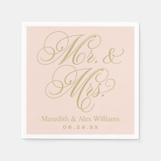 Elegant Blush Gold Mr en Mrs Script Monogram Servetten (Voorkant)