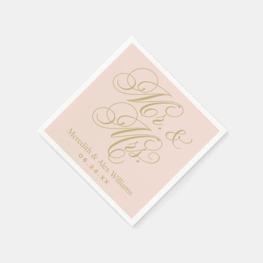 Elegant Blush Gold Mr en Mrs Script Monogram Servetten (Hoek)
