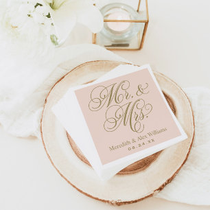 Elegant Blush Gold Mr en Mrs Script Monogram Servetten