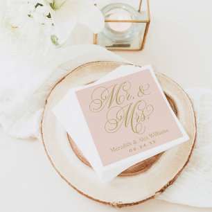 Elegant Blush Gold Mr en Mrs Script Monogram Servetten