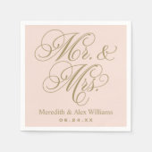 Elegant Blush Gold Mr en Mrs Script Monogram Servetten (Voorkant)