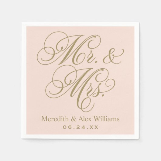 Elegant Blush Gold Mr en Mrs Script Monogram Servetten (Voorkant)