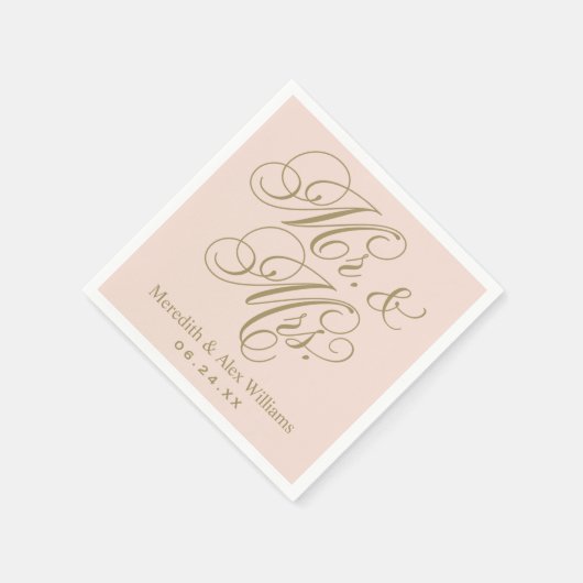 Elegant Blush Gold Mr en Mrs Script Monogram Servetten (Hoek)
