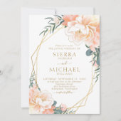 Elegant Blush Gold Peach marine Blue Floral Weddin Kaart (Voorkant)