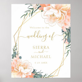 Elegant Blush Gold Peach Peony Floral Wedding Poster