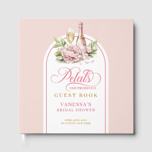 Elegant blush gold petals prosecco Shower book Gastenboek (Voorkant)