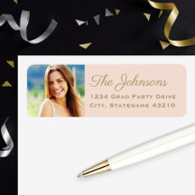 Elegant Blush Gold Photo Afstuderen Return Address