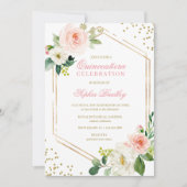 Elegant Blush Gold Pink Floral Quinceañera Kaart (Voorkant)
