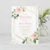 Elegant Blush Gold Pink Floral Quinceañera Kaart (Staand voorkant)