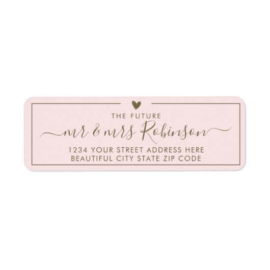 Elegant Blush Gold Script Weduwingadres Elegant Etiket (Voorkant)