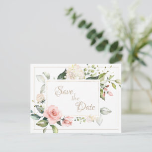 Elegant Blush Gold Waterverf Floral Wedding Briefkaart