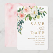 Elegant Blush Gold Waterverf Floral Wedding Save The Date (Voorkant / Achterkant)