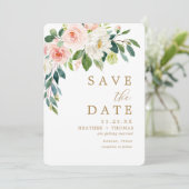 Elegant Blush Gold Waterverf Floral Wedding Save The Date (Staand voorkant)