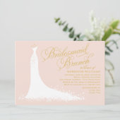 Elegant Blush Gold Wedding Gown Bridesmaid Brunch Kaart (Staand voorkant)