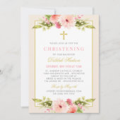 Elegant Blush Goud Bloemen Baby Meisje Doop Kaart (Voorkant)