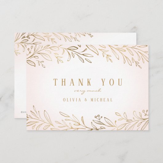 Elegant blush goud verguld botanische dank u bedankkaart (Voorkant / Achterkant)