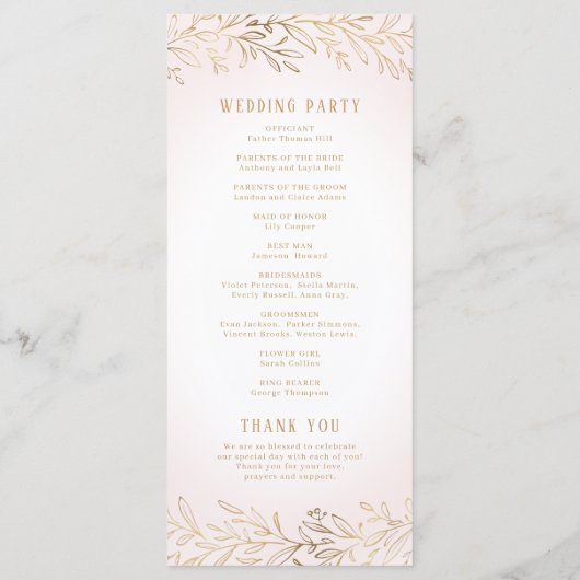Elegant blush gouden botanische bruiloft programma (Achterkant)