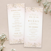 Elegant blush gouden botanische bruiloft programma