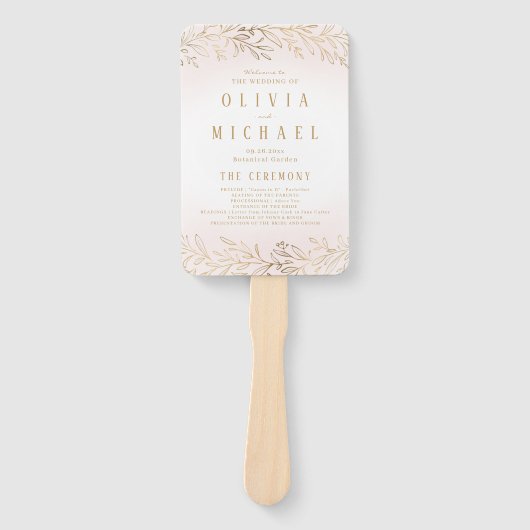 Elegant blush gouden botanische bruiloft programma handwaaier (Voorkant)