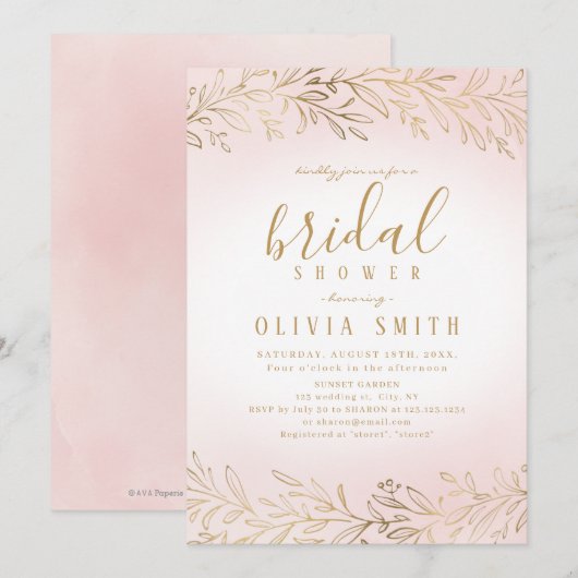 Elegant blush gouden gelaagde botanische vrijgezel kaart (Voorkant / Achterkant)