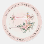 Elegant Blush Gray Sewing Machine Floral Tailor Ronde Sticker (Voorkant)