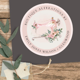 Elegant Blush Gray Sewing Machine Floral Tailor Ronde Sticker