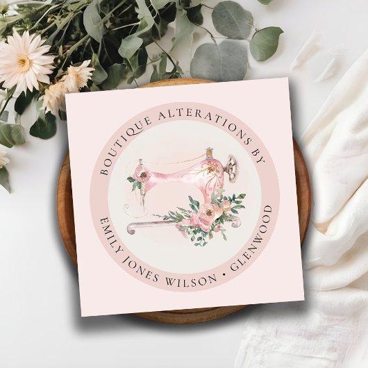 Elegant Blush Gray Sewing Machine Floral Tailor Vierkante Visitekaartje