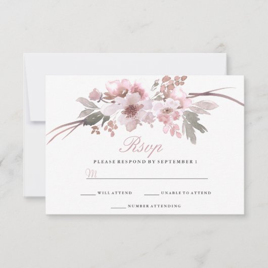 Elegant Blush & Gray White floral Weddenschap RSVP (Voorkant)