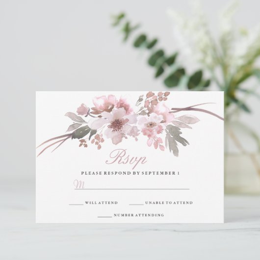 Elegant Blush & Gray White floral Weddenschap RSVP (Staand voorkant)