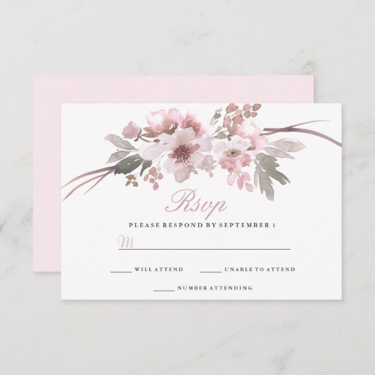 Elegant Blush & Gray White floral Weddenschap RSVP (Voorkant / Achterkant)